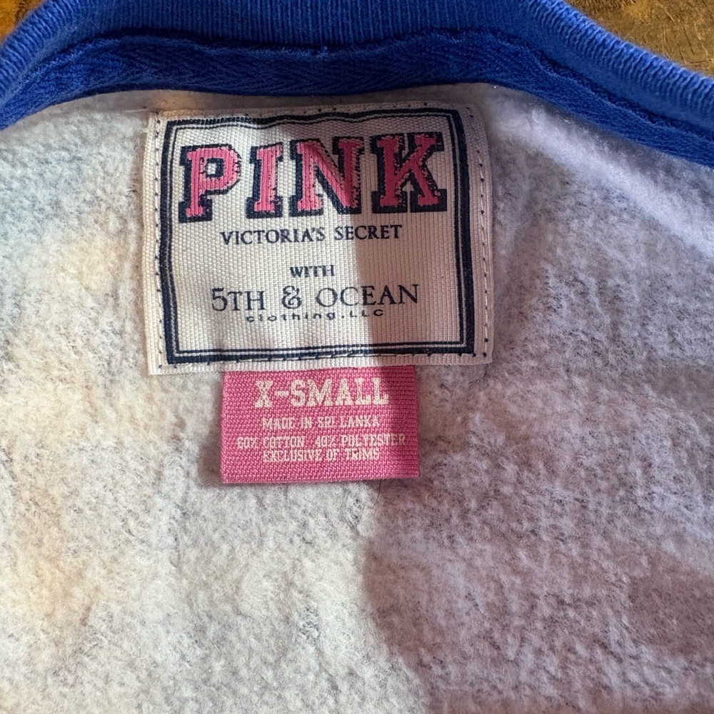 PINK Victoria Secret Blue and White Striped Kansas Jayhawks Sweatshirt - Picture 3 of 5